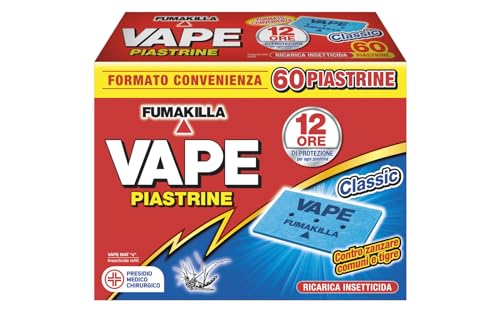 Vape, 60 Piastrine Classic, Protegge dalle Zanzare Comuni e Tigre, 12 Ore di Protezione in Ambienti chiusi e all'Aperto per Ogni Singola Piastrina