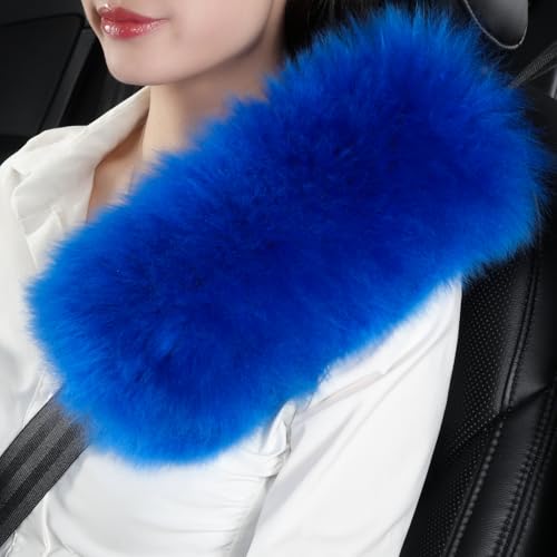 Image of 2 Pack Sheepskin Car Seat Belt Cover Pads | Long Wool Seatbelt Cushions