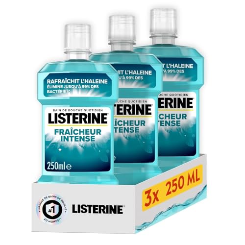 Listerine – Bain de Bouche Quotidien Fraîcheur Intense (lot de 3 bouteilles de 500 ml) – Bain de bouche pour combattre les bactéries – Goût intense pour une haleine fraîche