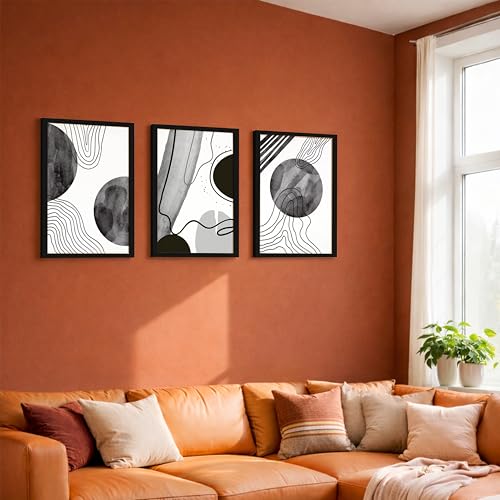 Image of NoWorries Set of 3 Black & White Abstract Line Art Paintings | Framed Wall Decor for Home & Office - Modern Pattern Line Art Prints, (Art-18, 10x13inch)