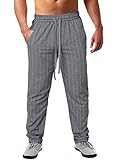 Meilicloth Herren Leinenhose Lang Leicht Gestreiftes Loose Fit Freizeithose Sommerhose für Urlaub Strand Alltag Grau XL