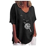 Shirt Femme Longue Polyester Top Col V Randonnée Plissée Été Manche Court Shirt Femmes Respirant Chic Confortable Print Noir