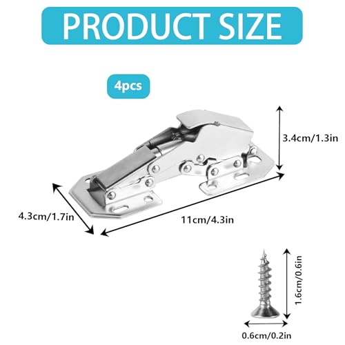 XhjzgcTech 4 Pcs Soft Close Concealed Cabinet Hinges,90 Degree Hinges,Soft Close Damping Hinges, Frameless Hidden Hinges, (4.3 Inch) Installation Method Reference Pictures