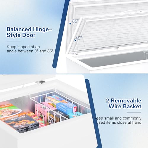 Image of Large Chest Freezer, 14.5 Cu.Ft Commercial Deep Freezer with 8 Level Adjustable Temperature(-11.2F to 10.4F), Energy Saving Freezer with Removable Basket, Universal Wheels, White