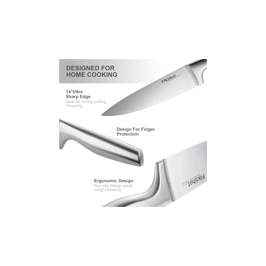 Knife Block Set, Kitchen Knife Sets with Block, FIKSHOT Knives Set - Razor-Sharp Santoku Knives, Fruit and Kitchen Sets - Rust Resistant for Homecooks (Silver + Walnut)