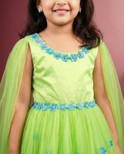 Image of Stanwells Kids Dress for Girls Embroiderd Full Length Frock for Baby Girls Flower Gown Ruffle Pattern Back Zipper Beautiful Sleeveless Birthday Dress for Girls Coral (1-9 Years)