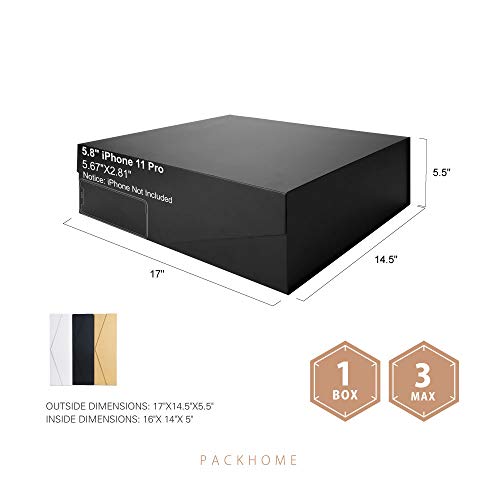PACKHOME 17x14.5x5.5 Inches, 3 Extra Large Gift Boxes with Lids, Gift Boxes for Clothes and Large Gifts (Matte Black with Grid Pattern)