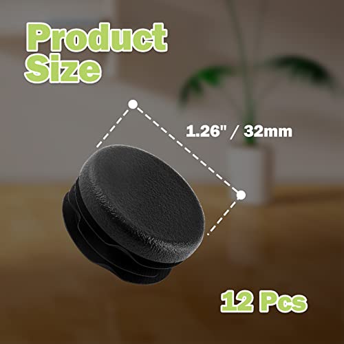 Image of Jiozermi 12 Pcs 1-1 /4 inch Round Plastic Plug, Black Round Plastic End Cap Furniture Finishing Plug for Pipe Post, Chairs and Furniture