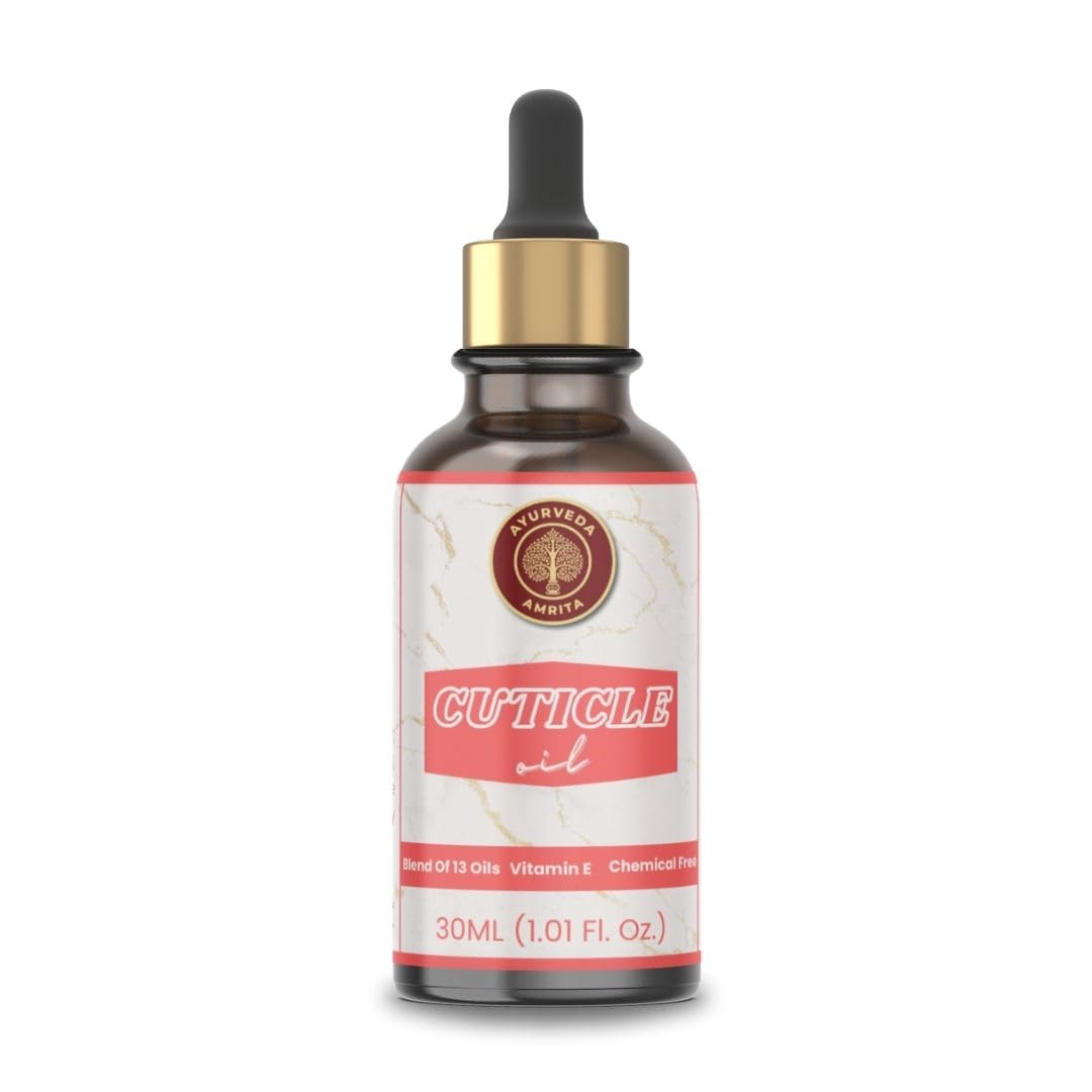 Ayurveda AmritaOrganic Cuticle Oil, Nail Growth & Strength | Blend of 13 Oils including Vitamin E, Jojoba, Avocado, Almond 30ml