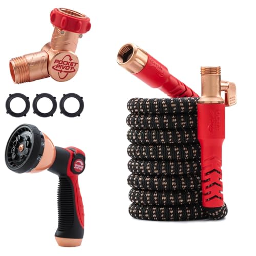 Pocket Hose 25 FT Copper Head Expandable Garden Hose with Pocket Pivot, No Tangles, AS SEEN ON TV, 360° Swivel, Tri-Tex Tubing, Force Field Jacket, Lead-Free, No-Kink, Anti-Burst w/APT by Pocket Hose - Used condition - US$46.99