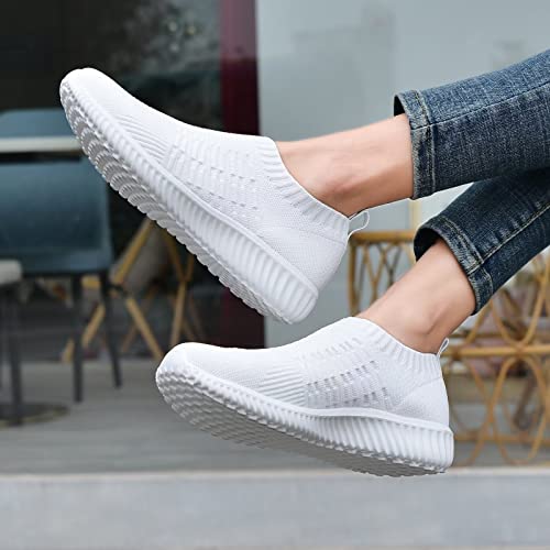Konhill Women's Casual Walking Shoes - Breathable Mesh Work Slip-On Sneakers 5 Us All White #TOP4