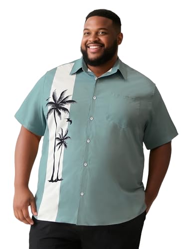Yuyapu Big and Tall Hawaiian Shirt for Men Tropical Button Down Shorts Sleeve Printed Shirts with Pocket for Vacation