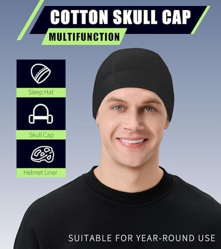 Hovyjumz Cotton Skull Cap Breathable Helmet Liner Sleep Hat for Men Women