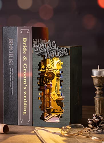 Robotime Diy Book Nook Kit Decorative Booknook Bookshelf Insert Bookcase Book Stand 3D Wooden Puzzle Diy Miniature House Kit With Led Light Model Kit For Adults (Magic House) #TOP3
