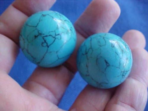 E1914 Gemqz Turquesite Carved Sphere Pair Wow !!
