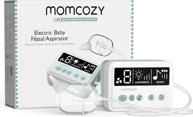 Momcozy Nasal Aspirator for Baby, 【Hospital-Grade】 70 KPa Strong Suction &amp; 9 Suction Levels Nose Sucker, Electric Nose Cleaner for Toddler &amp; Newborn, Soothe Light &amp; Lullabies, BPA Free Silicone Tips