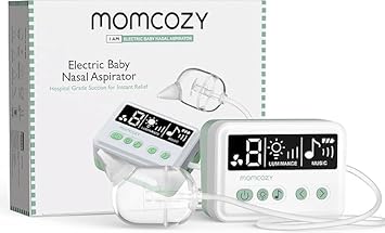 Momcozy Nasal Aspirator for Baby, Hospital-Grade 70 KPa Strong Suction & 9 Suction Levels Nose Sucker, Electric Nose Cleaner for Toddler & Newborn, Soothe Light & Lullabies, BPA Free Silicone Tips