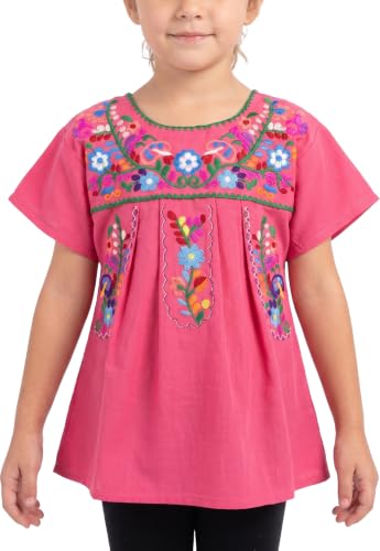 Image of YZXDORWJ Mexican Blouse for Girls Traditional Embroidered Summer Short Sleeve Peasant Blouse for Kids
