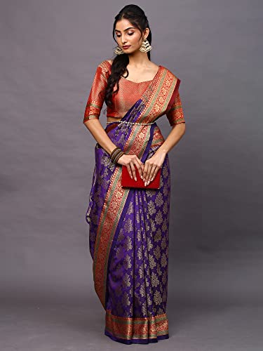 Image of AKHILAM Women's Banarasi Silk Woven Design Saree With Unstitched Blouse Piece (RYLBNR06 Parent)