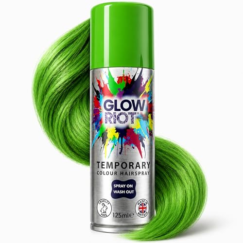 Glow Riot Temporary Colour HairSpray Spray On Wash Out Formula Made in the UK Certified Cruelty Free Skin Hair Clothing and Child Safe (Green)