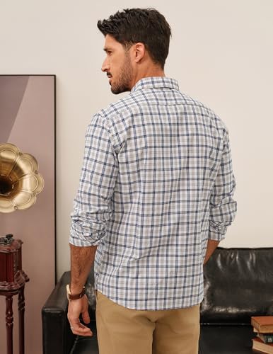 PJ PAUL JONES Men's Slim Fit Long Sleeve Plaid Shirt Cotton Business Casual Dress Shirts with Pocket Gingham Shirts4