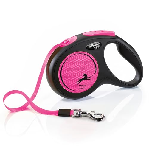 flexi® Neon M Gurt 5 m schwarz/neon-pink, Roll-Leine für Hunde bis 25 kg