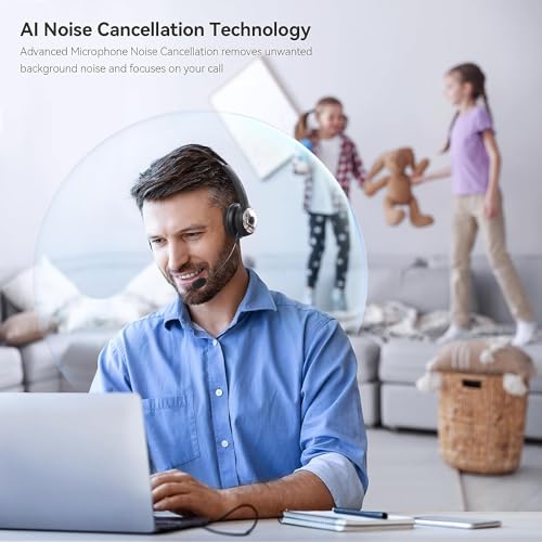 Image of LEVN Bluetooth 5.0 Headset, Wireless Headset with Microphone (AI Noise Cancelling), 35Hrs Bluetooth Headphones with USB Dongle for PC, Suitable for Remote Work /Call Center /Zoom /Online Class, Black