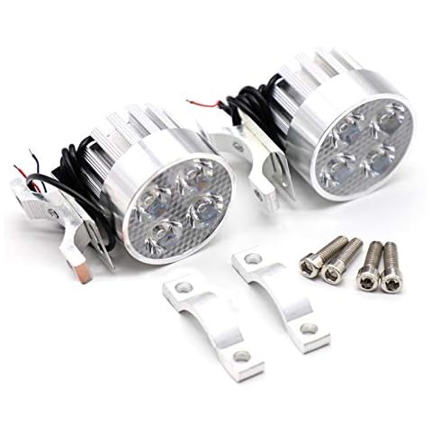 WINWEY 2Pcs Motorcycle Spotlights LED Lights, Waterproof 4LED Fog Spot Motorbike Front Headlight Light Lamp 12-85V with Allen key (Silver) Cover