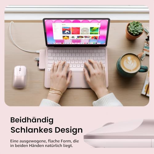 SATECHI Kabellose Maus Slim EX, Bluetooth & 2,4 GHz, Aufladbar, Rosa – Ansicht 6