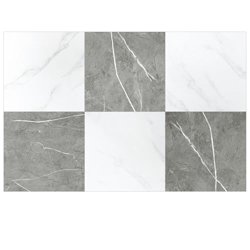 Suzile 20 Pcs Marble Peel and Stick Floor Tiles 12 x 12 Inch Waterproof Self Adhesive Floor Tiles for Kitchen Bedroom Living Room Bedroom (White,Gray)