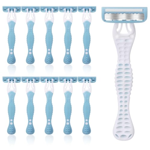 Leriton 10 Pcs Women Disposable Razors Bulk 5 Blade for Sensitive Skin Individually Packaged Shaving Razors for Hotel Spa Travel Daily
