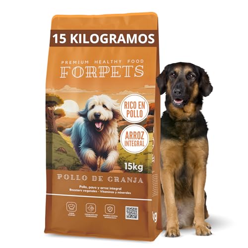 Pienso para Perros Adultos con Pollo y Pavo 15 kg | Digestión Sensible con Arroz Integral y Prebióticos | Sin Gluten, Alto en Proteína | Razas Medianas y Grandes | FORPETS