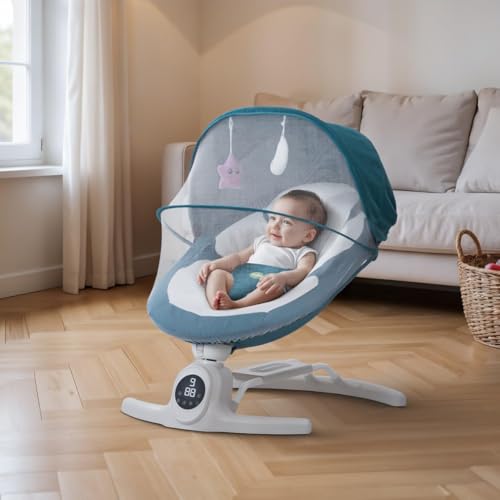 Image of Baybee Wobbles Electric Baby Cradle and Swing | Baby Relaxing Swing Jhula with Adjustable Speed & Timer | Rocker for Babies with Music, Canopy & Mosquito Net, Automatic Cradle for New Born Baby (Blue)