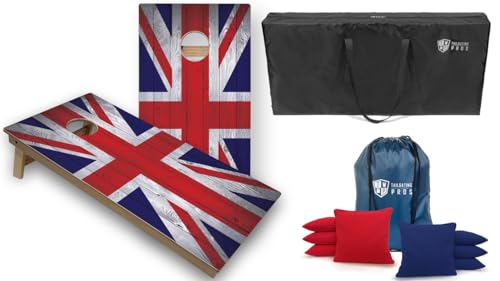 Tournament Grade Tailgating Pros Regulation Cornhole Boards Flag Set - Includes 8 Bean Bags, Carrying Cases, and 4'x2' Corn Hole Toss Game w/Ring Light
