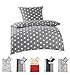 Produktbild BaSaTex Feinbiber Winter Bettwäsche warme und kuschelige Bettgarnitur und Kissenbezug 135x200 + 80x80 cm | 100% Baumwolle | Sterne - Grau