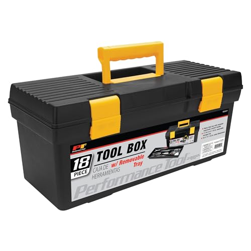 Performance Tool W54017 18-Inch Plastic Box with Handle, Tool Organizer Storage Box, Removable Inner Tray, Lightwieght & Easy to Carry