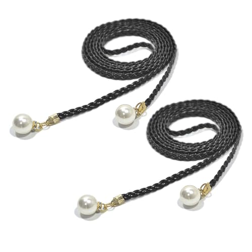 YINGhhh 2 cinturones ajustables de cuerda tejida a la moda con perlas decorativas para vestidos y faldas de mujer, cuerda decorativa a juego para mujer, Negro, Talla única