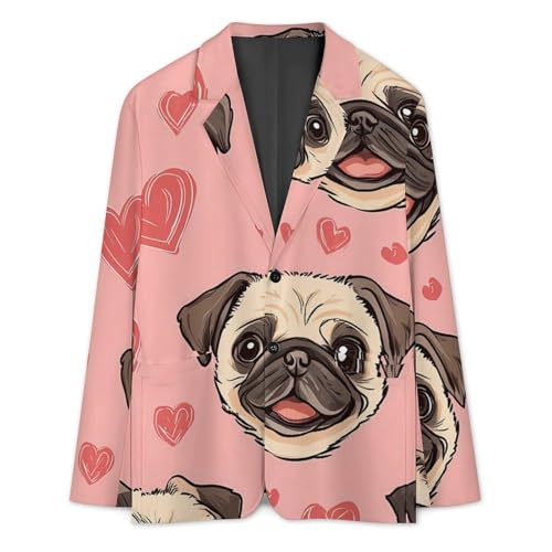 Pug Dogs Head and Love Heart Classic Suits Blazer for Men Business Tuxedo Jacket Sport Coat Two Buttons3