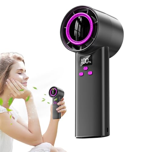 Ventilador turbo portátil de mano - Ventilador pequeño recargable con pantalla digital | Soplador turbo de 100 velocidades, dispositivo de refrigeración silencioso para viajes, camping, dormitorio