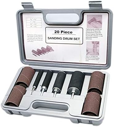 20 Piece Drum Sanding Kit with 4 Sanding Drums and 16 Drum Sanding Sleeves for Sanding Contours For Drill Press, Hand Drill or Flexible Shaft