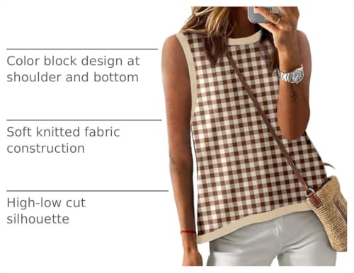Image of Dokotoo Womens Summer Tops 2026 Casual Striped Color Block High Neck Tank Top Loose Knit High Low Sleeveless Shirts Blouses
