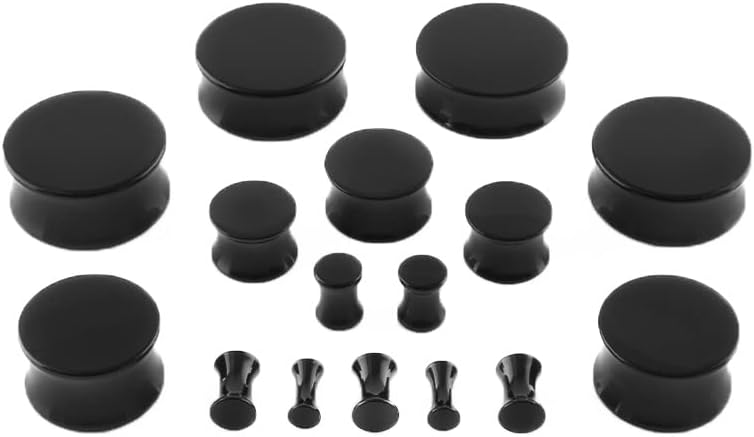 Miniatura 2 de Par de tapones acrílicos negros de 0.00 oz (0.394 in) de doble llamarada, calibre sólido para sillín delgado para orejas (2 unidades), Acrílico, No