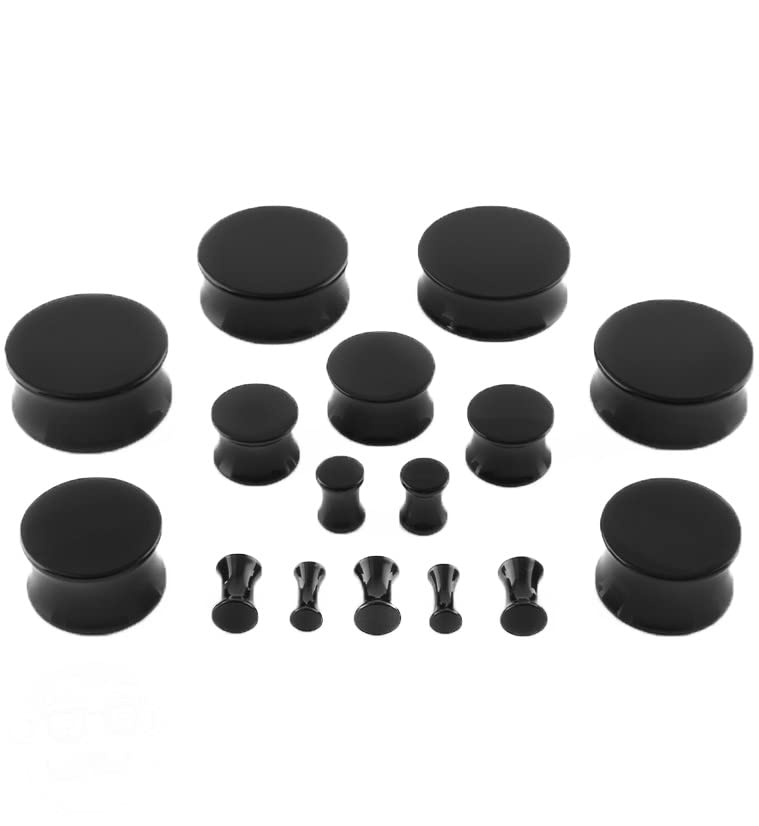 1 PAIR (2pcs) BLACK ACRYLIC PLUGS Double Flare Gauges Solid Saddle Thin Ear Flesh Tunnels 10142