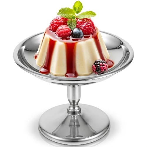 balacoo Ice Cream Cup, Stainless Steel High Base Dessert Serving Dish, Silver Ice Cream Footed Bowls for Sundae, Fruit, Pudding, Small Snacks, Sauce - Dishwasher Safety (3.93 x 2.95 Inch)
