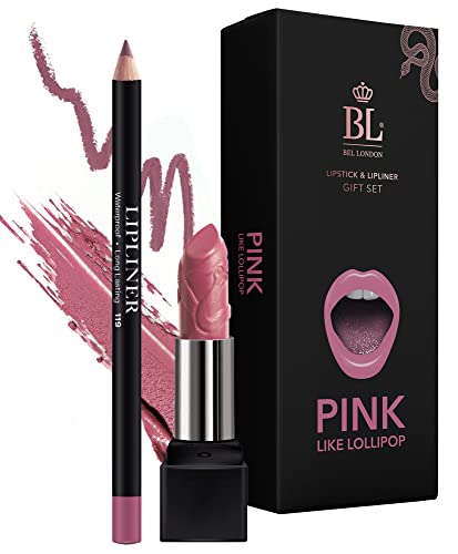 BL Color Matched Pink Lip Liner & Lipstick Set - Full-Coverage Argan Long Lasting Lipstick and Lip Liner Set With Natural Oils for Nourishment, Hydration, & Protection