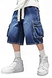 GINGTTO Mens Baggy Denim Shorts Cargo Capri Jorts Men Y2k Below The Knee Jean Shorts Men Vintage Long Dark Blue 38