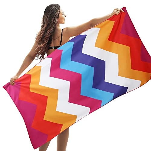 Winthome Wave Beach Towel Microfiber，31”X 70” Oversized Beach Blanket Quick Dry Sand Free Lightweight Large Travel Towel For Adult Beach Gifts For Travel, Swim, Camping, Holiday #TOP7
