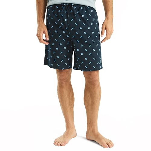 Nautica Bermuda masculina de popelina estampada de forma sustentável, Azul-marinho, P