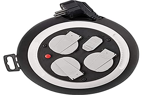 Brennenstuhl Comfort-Line enrollacables doméstico con 4 enchufes y USB (cable de 3 m, alargador eléctrico enrollable, para uso al hogar, carga USB) negro/blanco