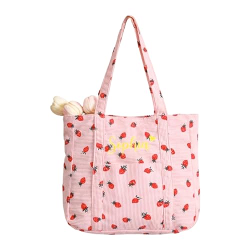 Bolsa de mano de pana bordada personalizada, bolsa de hombro de fresa personalizada, bolsas bordadas, Varios colores